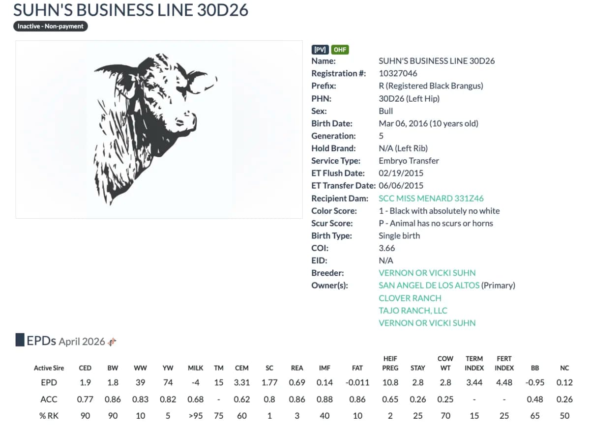 Sire — SUHN'S BUSINESS LINE 30D26